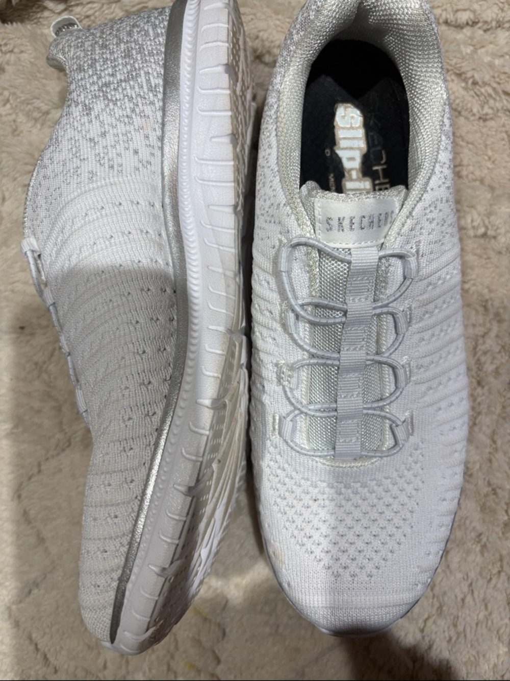 Skechers All-White Knit Slip-On Trainers - Picture 2 of 3